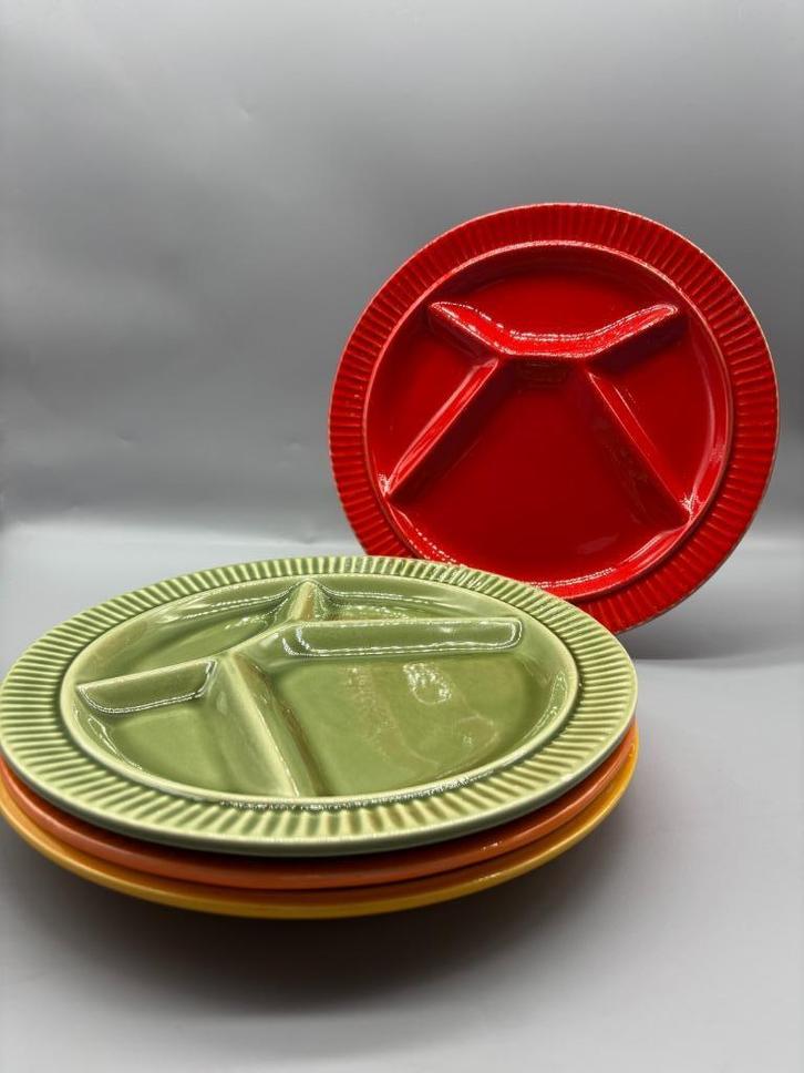 Set Vintage Monkey Plates Fondueborden 70´s 4 stuks, Huis en Inrichting, Keuken | Servies, Zo goed als nieuw, Bord(en), Overige stijlen