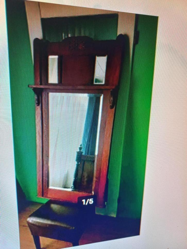 Antieke Landelijke Schouw/hal spiegel, Facet Geslepen, Huis en Inrichting, Woonaccessoires | Spiegels, Gebruikt, 50 tot 75 cm