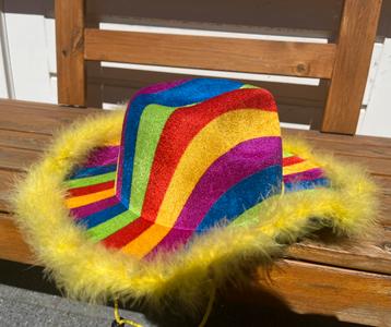 Luxe regenboog cowboyhoed met veren | verkleden - festival beschikbaar voor biedingen