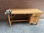 Houten Werkbank met Bankschroef & Laden, Doe-het-zelf en Verbouw, Werkbanken, Ophalen, Gebruikt, 120 tot 170 cm, Bankschroef