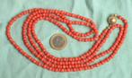 Lange ketting van bloedkoraal met 14 karaat gouden slotje, Ophalen of Verzenden, Goud, Ketting