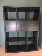 Kallax ikea vakkenkast - zwartbruin + lades, Ophalen, 100 tot 150 cm, Zo goed als nieuw, Minder dan 100 cm