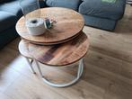 Set van 3 salontafels wit en mango hout, Huis en Inrichting, Tafels | Salontafels, Ophalen, 50 tot 100 cm, Rond, 50 tot 100 cm