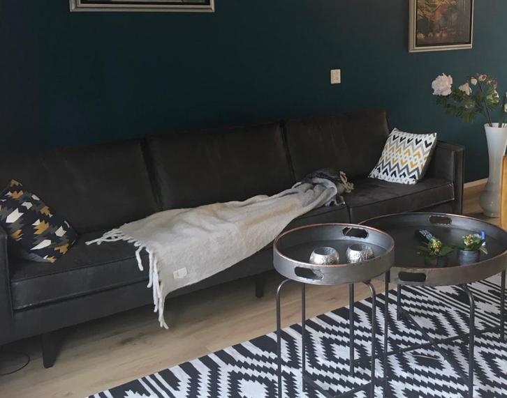 Sissy Boy 3-zitsbank antraciet gerecycled leer, Huis en Inrichting, Banken | Bankstellen, Gebruikt, Rechte bank, Driepersoons