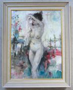 = staand vrouwelijk naakt in interieur == c a 1950 =, Antiek en Kunst, Ophalen of Verzenden