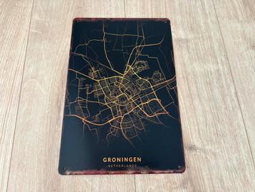 Vintage bord plattegrond van Groningen (20x30cm) beschikbaar voor biedingen