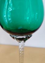 Vintage Empoli glas h30 cm - groen - gedraaide steel, Ophalen of Verzenden