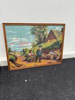 Vintage Wandtapijt Ingelijst - Landelijk Tafereel Oirschotse, Antiek en Kunst, Ophalen of Verzenden