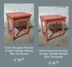 Oud vintage eiken tafeltje bijzettafel terracotta zalm groen, Ophalen of Verzenden