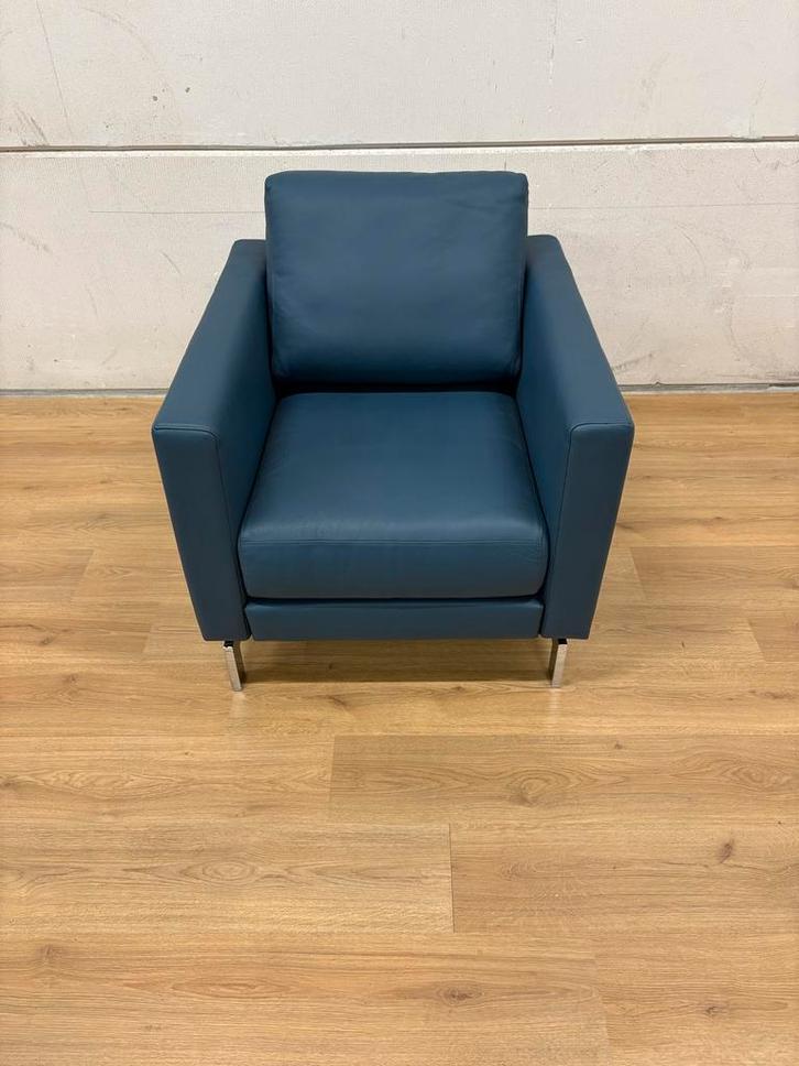 Rolf Benz Blauwe Leren Fauteuil, Huis en Inrichting, Fauteuils, Nieuw, Leer, 75 tot 100 cm, 75 tot 100 cm, Ophalen