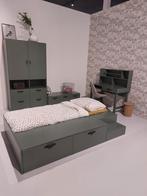 Woood Stage bed, kledingkast, opbergbank en bureau groen., Ophalen, Eenpersoons, Zo goed als nieuw, 200 cm