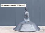 Vintage oude antraciet blauw emaille Franse lamp afm H24 D35, Ophalen of Verzenden