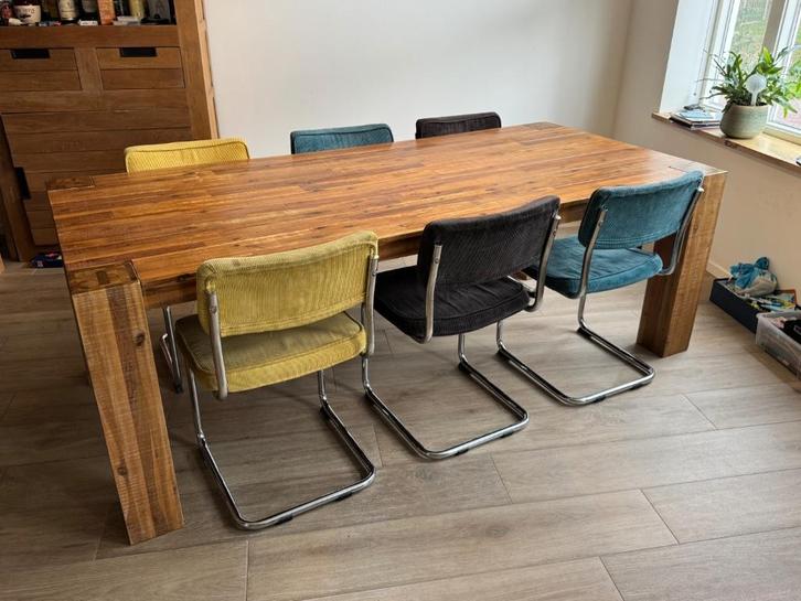 eettafel 220 met stoelen, Huis en Inrichting, Tafels | Eettafels, Gebruikt, 100 tot 150 cm, 200 cm of meer, Vijf personen of meer