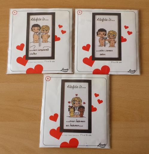 3 x Liefde is ... Spreuk Pakket -nr. 4, 5 en 6 - Lanarte, Hobby en Vrije tijd, Borduren en Borduurmachines, Nieuw, Borduurpakket