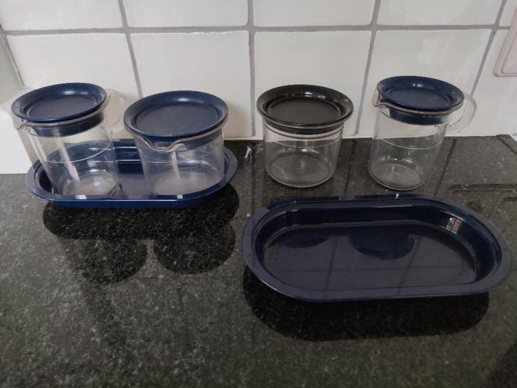 Tupp Exclusieve roomstel blauw en zwart suikerpot, melkkan, Huis en Inrichting, Keuken | Tupperware, Overige typen, Blauw, Ophalen of Verzenden