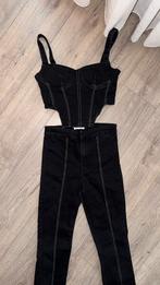 Zara denim co-ord set zwart wit corset top +split jeans L/38, Maat 38/40 (M), Kostuum of Pak, Zwart, Nieuw