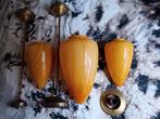 Set van 3 prachtige lampen van gevlamd glas en messing/koper, Ophalen, Gebruikt, Glas