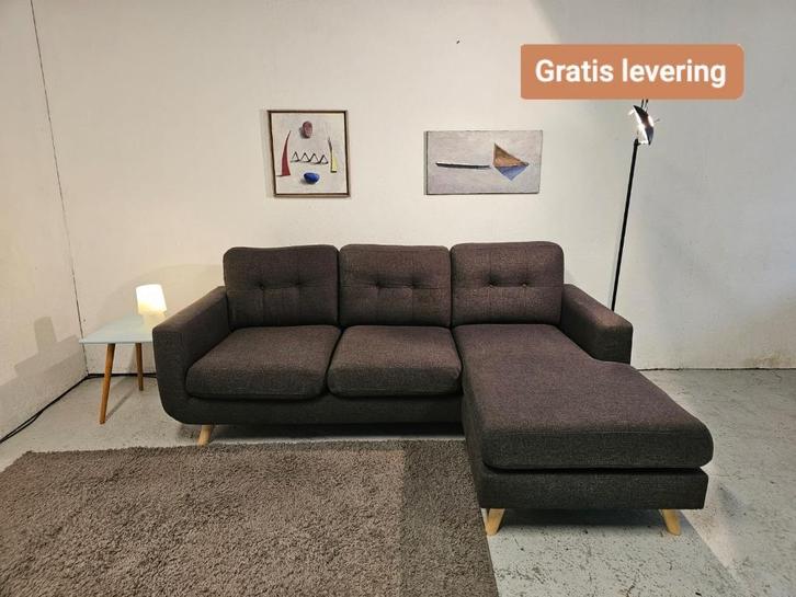 Donkergrijze compacte hoekbank – GRATIS LEVERING, Huis en Inrichting, Banken | Bankstellen, Gebruikt, Hoekbank, Driepersoons, 200 tot 250 cm