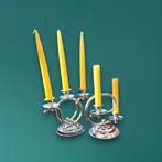 Paar Art Deco Chromen Kandelaars, Gebruikt, Overige kleuren, Ophalen of Verzenden, Metaal