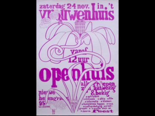 Vintage poster vrouwenrechten - Openhuis in t vrouwen, Verzamelen, Posters, Gebruikt, Overige onderwerpen, A4 of kleiner, Rechthoekig Staand