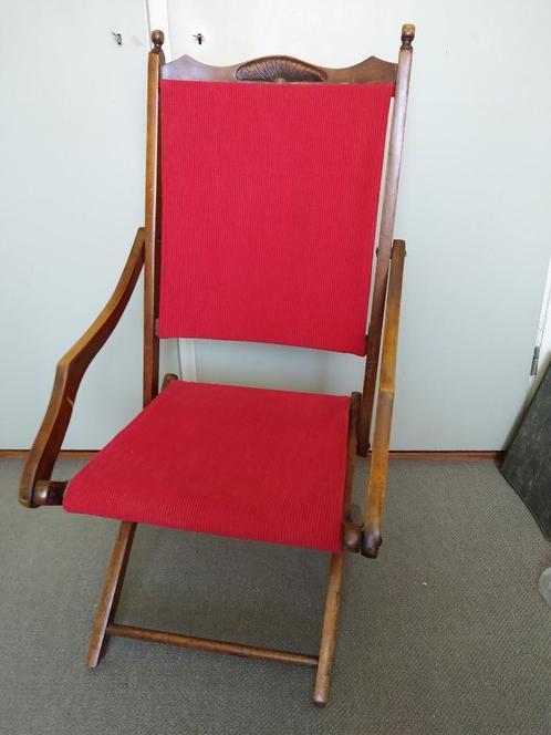 Vouwstoel  (antiek), Huis en Inrichting, Stoelen, Gebruikt, Eén, Hout, Stof, Bruin, Ophalen