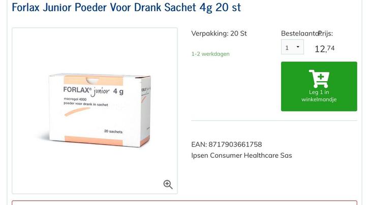 Partij Forlax Junior 4 g - laxeermiddel kinderen/volwassen, Sieraden, Tassen en Uiterlijk, Uiterlijk | Dieet en Afvallen, Nieuw