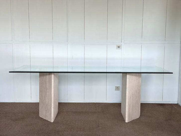Vintage design travertine eetkamertafel, ca 1980’s, Antiek en Kunst, Antiek | Meubels | Tafels, Ophalen of Verzenden