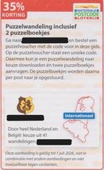 Puzzelwandeling inclusief 2 puzzelboekjes. 35% korting., Tickets en Kaartjes, Kortingen en Cadeaubonnen, Eén persoon, Kortingsbon