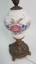 Antieke Italiaanse tafellamp, messing, aardewerk, glas. S13, Ophalen of Verzenden