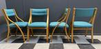 60 jaren Ludvík Volak 4x eetkamer stoelen zee blauwe stof, Huis en Inrichting, Stoelen, Ophalen, Hout, Gebruikt, Blauw