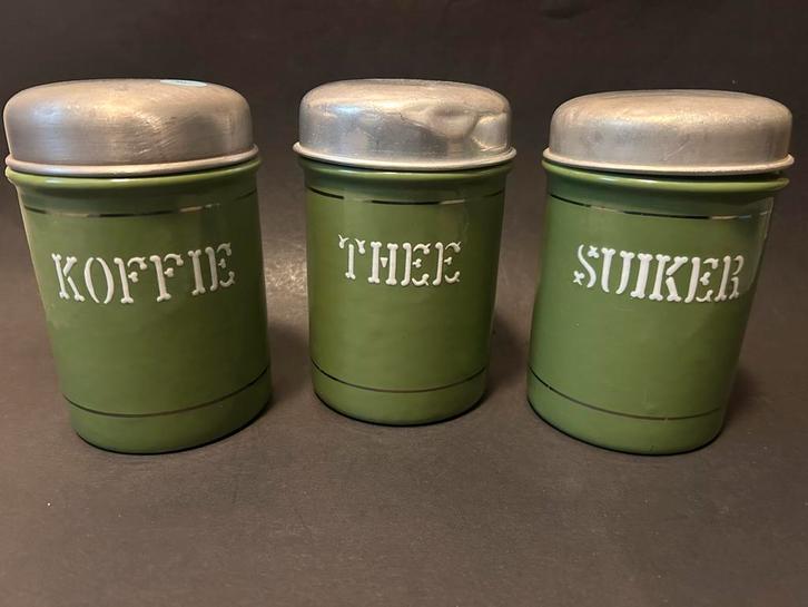 Reseda Groen Koffie, Thee & Suiker Voorraadbussen BK, Antiek en Kunst, Antiek | Emaille, Ophalen of Verzenden