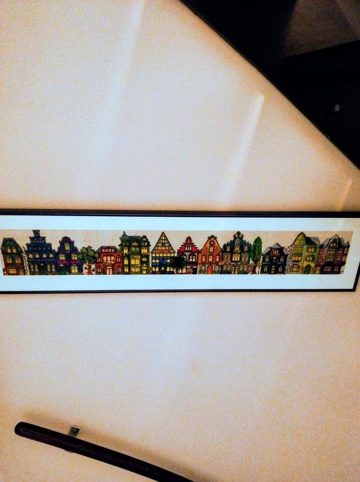 Zaanse Huisjes Borduurwerk Ingelijst, Antiek en Kunst, Antiek | Kleden en Textiel, Ophalen of Verzenden
