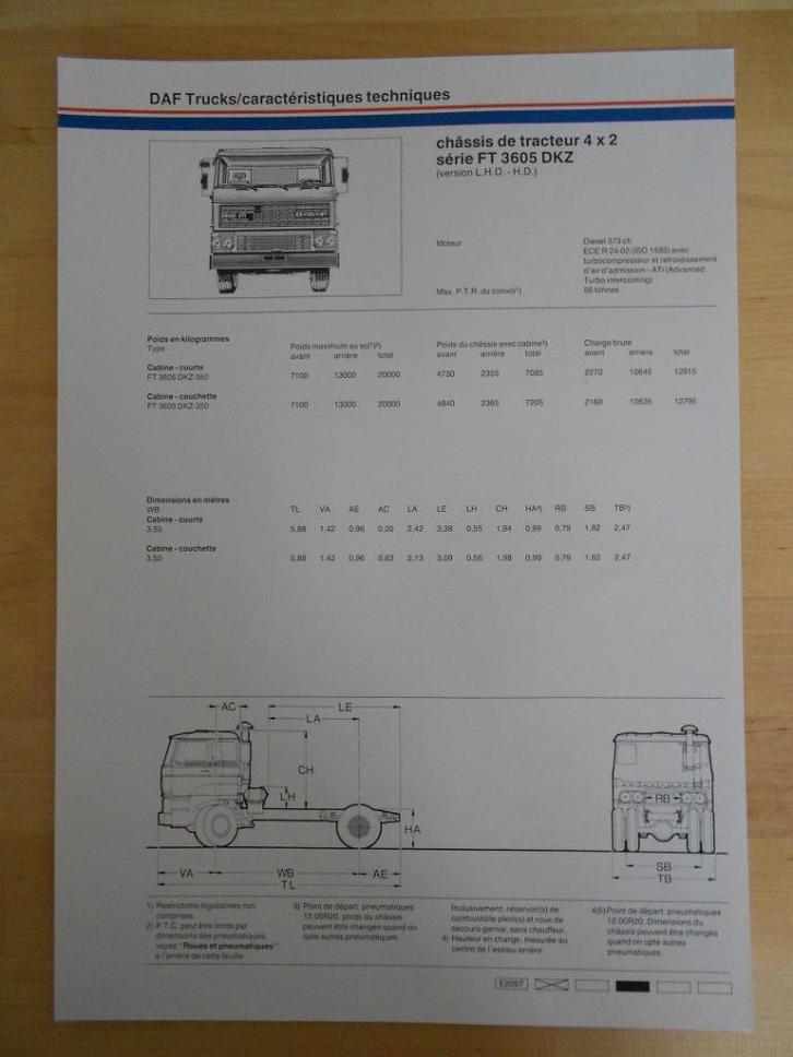 DAF FT 3600 DKZ Technische Specificatie Folder 1985 – 4x2, Boeken, Auto's | Folders en Tijdschriften, Zo goed als nieuw, Overige merken