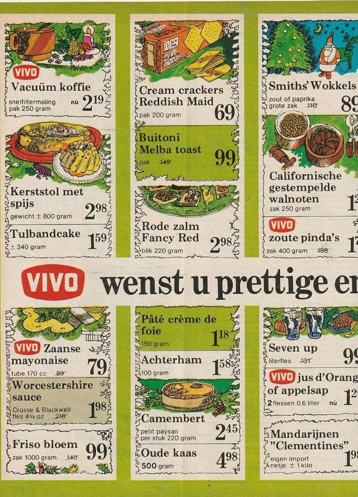 Retro reclame 1975 Vivo supermarkt Kerstmis aanbiedingen, Verzamelen, Retro, Overige typen, Verzenden