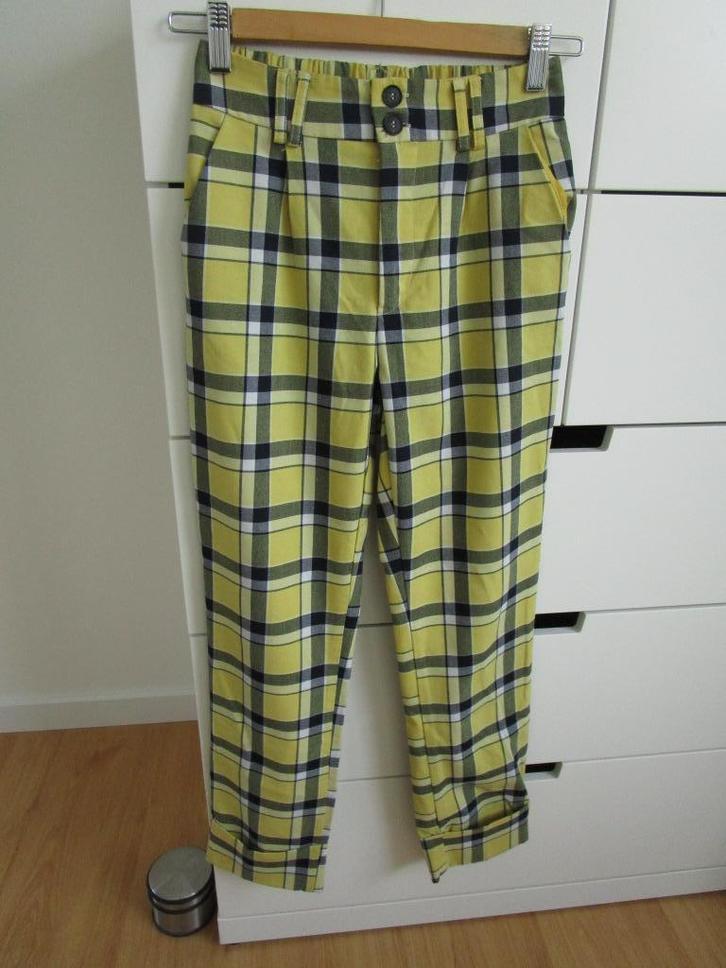 Bershka - toffe geblokte broek maat XS, Kleding | Dames, Broeken en Pantalons, Zo goed als nieuw, Maat 34 (XS) of kleiner, Geel