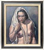 Jack Hamel 1890-1951 = vrouwelijk naakt met parelketting, Antiek en Kunst, Kunst | Schilderijen | Klassiek, Ophalen of Verzenden