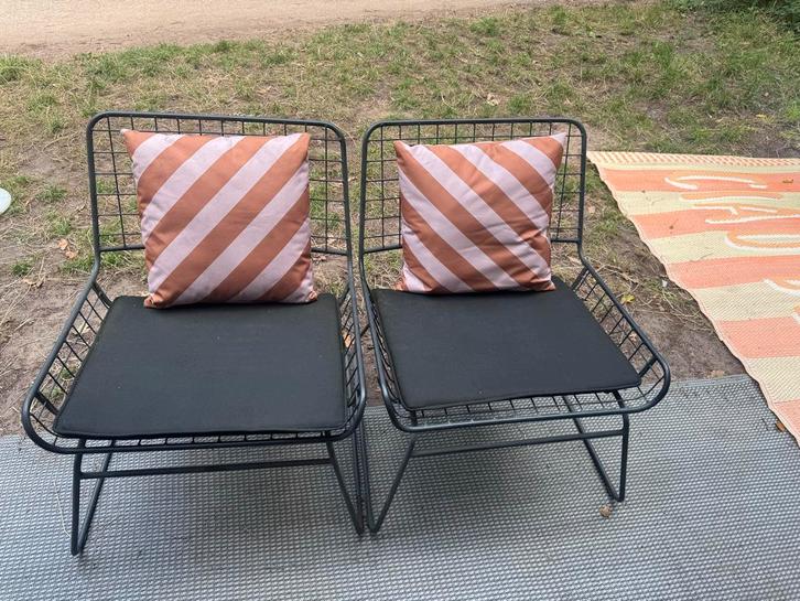 Tuinbankset Karwei - 2 stoelen + bank, Huis en Inrichting, Stoelen, Gebruikt, Twee, Metaal, Zwart, Ophalen