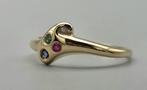 Gouden Vintage design ring edelstenen en diamant. 2025/737., 18 tot 19, Overige kleuren, ., Ophalen of Verzenden