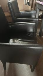 4 zwarte leren stoelen, Huis en Inrichting, Stoelen, Ophalen, Zwart, Leer, Zo goed als nieuw
