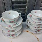 Set van 6 mooie brocante kop en schotel met bloemen, Ophalen of Verzenden