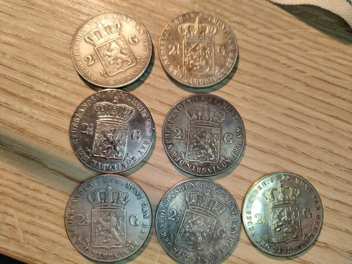 7 nvalse rijksdaalders Nederland Willem I II III, Postzegels en Munten, Munten | Nederland, Setje, 2½ gulden, Koning Willem II