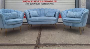 Fluwele bank en stoelen set 