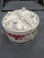 Vintage Kruidenpotten Set met Rozen Decor, Antiek en Kunst, Ophalen of Verzenden