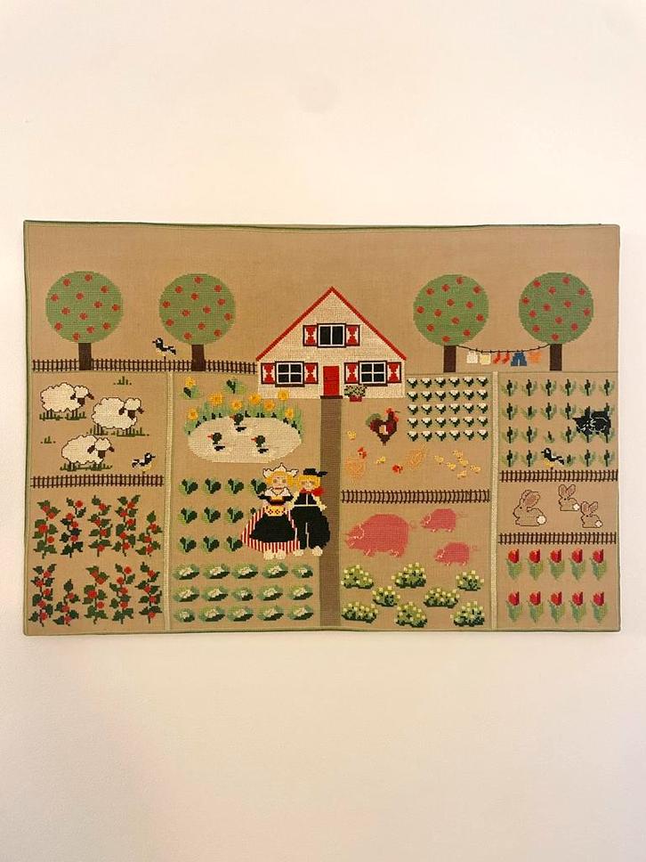 Vintage Wandkleed Boerderij Tafereel, Huis en Inrichting, Stoffering | Tapijten en Kleden, Gebruikt, 50 tot 100 cm, Rechthoekig