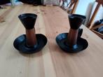 Set van 2 vintage kaarsenhouders, Gebruikt, Bruin, Ophalen of Verzenden, Hout