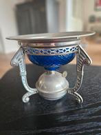 Antiek theelicht met blauw glas, Antiek en Kunst, Ophalen of Verzenden