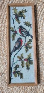 Vintage schilderij van roodborstjes (Zweedse wolkunst), Minder dan 50 cm, Ophalen of Verzenden, Zo goed als nieuw, Schilderij