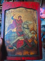 Houten Icoon Sint Joris uit Griekenland ca. 1950, Antiek en Kunst, Antiek | Religie, Ophalen of Verzenden