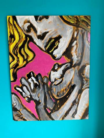 Abstract Schilderij met Roze en Goud beschikbaar voor biedingen