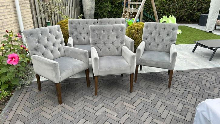 Dubbelman Design gecapitonneerde Eetkamerstoelen 5 stuks, Huis en Inrichting, Stoelen, Zo goed als nieuw, Vijf, Zes of meer stoelen